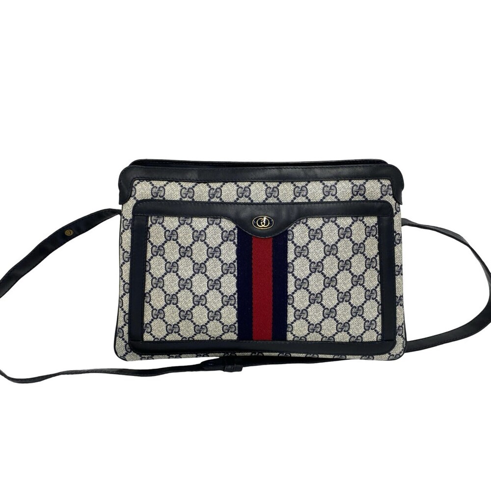 GUCCI Old Gucci Sherry Line GG Logo Pattern Leather Shoulder Bag/Sacoche - Na... - Picture 1 of 10